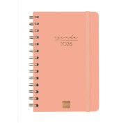 Finocam Alma Agenda - Anual 2026 - con Espiral - Formato E5 - 131x19x190mm - Semana Vista Horizontal - Color Coral