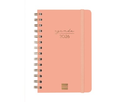 Finocam Alma Agenda - Anual 2026 - con Espiral - Formato E5 - 131x19x190mm - Semana Vista Horizontal - Color Coral