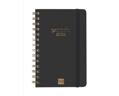 Finocam Alma Agenda - Anual 2026 - con Espiral - Formato E5 - 131x19x190mm - Semana Vista Horizontal - Color Negro