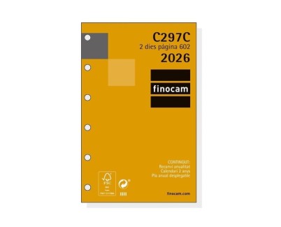 Finocam C297C Recambio para Agendas Classic en Catalan - Anual 2026 - Esquinas Microperforadas - Formato 602 - 73x9x114mm - 2 Dias por Pagina - Color Blanco