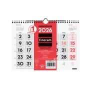 Finocam Calendario de Pared - Anual 2026 - 210x5x155mm - Numeros Grandes - Color Blanco y Rojo