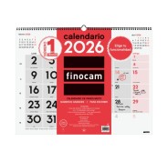 Finocam Calendario de Pared - Anual 2026 - Espacio para Escribir - Formato XL - 540x5x430mm - Numeros Grandes - Color Blanco y Rojo
