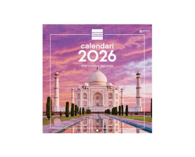 Finocam Calendario de Pared en Catalan - Anual 2026 - Imagenes Variadas - 300x300mm - Espacio para Escribir - Tematica de Maravillas Del Mundo