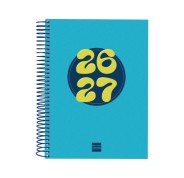 Finocam Cool Agenda Escolar 26/27 - 1 Dia por Pagina - Formato 4º - 155x212mm - Tapas de Carton Forrado - Papel de 80g/m2 - Espiral Metalica - Esquinas Microperforadas - Color Azul