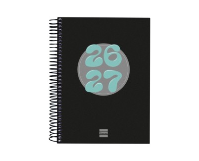 Finocam Cool Agenda Escolar 26/27 - 1 Dia por Pagina - Formato 4&ordm; - 155x212mm - Tapas de Carton Forrado - Papel de 80g/m2 - Espiral Metalica - Esquinas Microperforadas - Color Negro