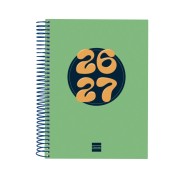Finocam Cool Agenda Escolar 26/27 - 1 Dia por Pagina - Formato 4º - 155x212mm - Tapas de Carton Forrado - Papel de 80g/m2 - Espiral Metalica - Esquinas Microperforadas - Color Verde