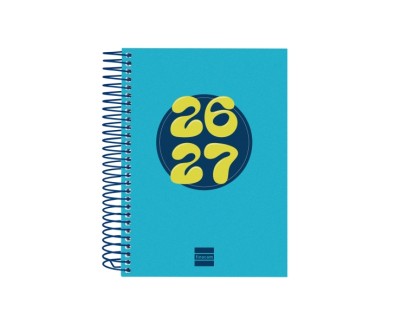 Finocam Cool Agenda Escolar 26/27 - 1 Dia por Pagina - Formato 8&ordm; - 120x164mm - Tapas de Carton Forrado - Papel de 80g/m2 - Espiral Metalica - Esquinas Microperforadas - Color Azul