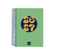 Finocam Cool Agenda Escolar 26/27 - 1 Dia por Pagina - Formato 8º - 120x164mm - Tapas de Carton Forrado - Papel de 80g/m2 - Espiral Metalica - Esquinas Microperforadas - Color Verde