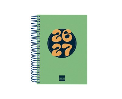 Finocam Cool Agenda Escolar 26/27 - 1 Dia por Pagina - Formato 8&ordm; - 120x164mm - Tapas de Carton Forrado - Papel de 80g/m2 - Espiral Metalica - Esquinas Microperforadas - Color Verde