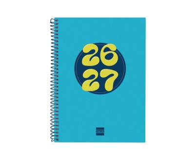 Finocam Cool Agenda Escolar 26/27 - Semana Vista Horizontal - Formato 4&ordm; - 155x212mm - Tapas de Carton Forrado - Papel de 80g/m2 - Espiral Metalica - Esquinas Microperforadas - Color Azul
