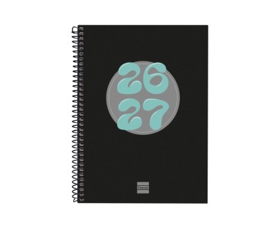 Finocam Cool Agenda Escolar 26/27 - Semana Vista Horizontal - Formato 4&ordm; - 155x212mm - Tapas de Carton Forrado - Papel de 80g/m2 - Espiral Metalica - Esquinas Microperforadas - Color Negro