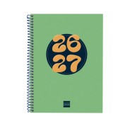Finocam Cool Agenda Escolar 26/27 - Semana Vista Horizontal - Formato 4º - 155x212mm - Tapas de Carton Forrado - Papel de 80g/m2 - Espiral Metalica - Esquinas Microperforadas - Color Verde