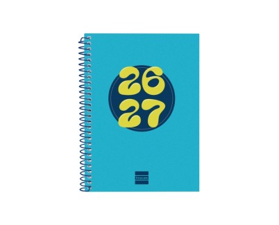 Finocam Cool Agenda Escolar 26/27 - Semana Vista Horizontal - Formato 8&ordm; - 120x164mm - Tapas de Carton Forrado - Papel de 80g/m2 - Espiral Metalica - Esquinas Microperforadas - Color Azul