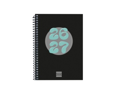 Finocam Cool Agenda Escolar 26/27 - Semana Vista Horizontal - Formato 8&ordm; - 120x164mm - Tapas de Carton Forrado - Papel de 80g/m2 - Espiral Metalica - Esquinas Microperforadas - Color Negro