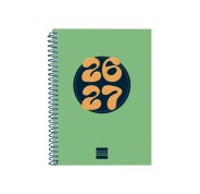 Finocam Cool Agenda Escolar 26/27 - Semana Vista Horizontal - Formato 8º - 120x164mm - Tapas de Carton Forrado - Papel de 80g/m2 - Espiral Metalica - Esquinas Microperforadas - Color Verde