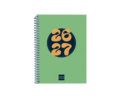 Finocam Cool Agenda Escolar 26/27 - Semana Vista Horizontal - Formato 8&ordm; - 120x164mm - Tapas de Carton Forrado - Papel de 80g/m2 - Espiral Metalica - Esquinas Microperforadas - Color Verde