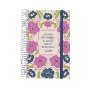 Finocam Design Collection Agenda de Espiral - Anual 2026 - Tapa Ligera - Formato E5 - 132x25x181mm - 1 Dia por Pagina - Tematica de Flores
