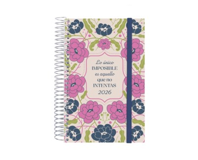 Finocam Design Collection Agenda de Espiral - Anual 2026 - Tapa Ligera - Formato E5 - 132x25x181mm - 1 Dia por Pagina - Tematica de Flores