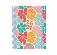 Finocam Diva Agenda Escolar 26/27 - Semana Vista Horizontal - Formato 4º - 155x212mm - Tapas de Carton Forrado - Papel de 80g/m2 - Espiral de Plastico - Esquinas Microperforadas - Multicolor