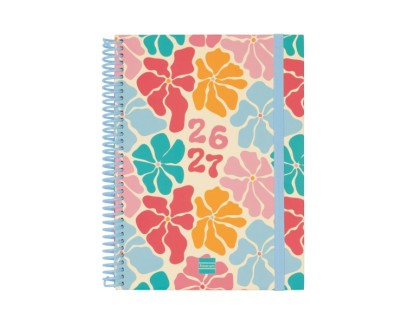 Finocam Diva Agenda Escolar 26/27 - Semana Vista Horizontal - Formato 4&ordm; - 155x212mm - Tapas de Carton Forrado - Papel de 80g/m2 - Espiral de Plastico - Esquinas Microperforadas - Multicolor