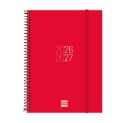 Finocam Espir Agenda Escolar 26/27 - Semana Vista Horizontal - Formato E10 - 155x212mm - Tapas de Polipropileno - Papel de 80g/m2 - Espiral Metalica - Esquinas Microperforadas - Color Rojo