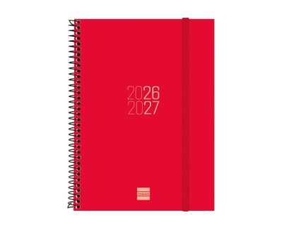 Finocam Espir Agenda Escolar 26/27 - Semana Vista Horizontal - Formato E10 - 155x212mm - Tapas de Polipropileno - Papel de 80g/m2 - Espiral Metalica - Esquinas Microperforadas - Color Rojo