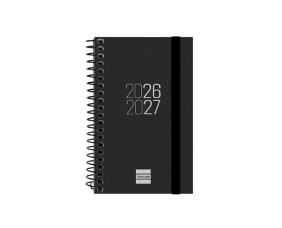 Finocam Espir Agenda Escolar 26/27 - Semana Vista Horizontal - Formato E3 - 79x127mm - Tapas de Polipropileno - Papel de 80g/m2 - Espiral Metalica - Esquinas Microperforadas - Color Negro