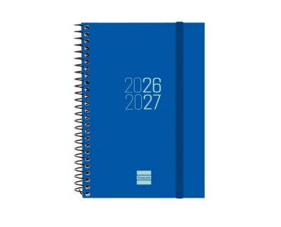 Finocam Espir Agenda Escolar 26/27 - Semana Vista Horizontal - Formato E8 - 120x171mm - Tapas de Polipropileno - Papel de 80g/m2 - Espiral Metalica - Esquinas Microperforadas - Color Azul
