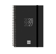 Finocam Espir Agenda Escolar 26/27 - Semana Vista Horizontal - Formato E8 - 120x171mm - Tapas de Polipropileno - Papel de 80g/m2 - Espiral Metalica - Esquinas Microperforadas - Color Negro