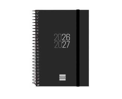 Finocam Espir Agenda Escolar 26/27 - Semana Vista Horizontal - Formato E8 - 120x171mm - Tapas de Polipropileno - Papel de 80g/m2 - Espiral Metalica - Esquinas Microperforadas - Color Negro