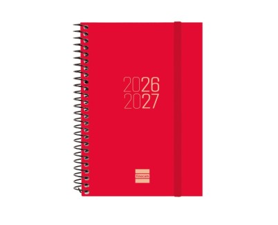 Finocam Espir Agenda Escolar 26/27 - Semana Vista Horizontal - Formato E8 - 120x171mm - Tapas de Polipropileno - Papel de 80g/m2 - Espiral Metalica - Esquinas Microperforadas - Color Rojo