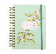 Finocam Flower Journal Agenda de Espiral - Anual 2026 - Tapa Dura - Cierre de Goma - Formato E10 - 155X212mm - 1 Dia por Pagina - Color Verde