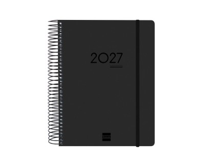 Finocam Ikon Agenda de Espiral Internacional - 16 Meses - 1 Dia por Pagina - Formato E10 - 155x212mm - Tapas de Polipropileno - Papel de 70g/m2 - Goma Elastica - Adhesivos Tematicos - Color Negro