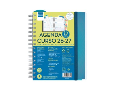 Finocam Magistral Agenda Escolar 26/27 - Semana Vista Horizontal - Formato 4&ordm; - 155x212mm - Tapas de Polipropileno - Papel de 80g/m2 - Espiral Metalica - Esquinas Microperforadas - Color Azul