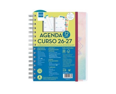Finocam Magistral Agenda Escolar 26/27 - Semana Vista Horizontal - Formato 4&ordm; - 155x212mm - Tapas de Polipropileno - Papel de 80g/m2 - Espiral Metalica - Esquinas Microperforadas - Multicolor