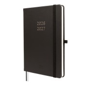 Finocam Minimal Agenda de Tapa Dura Internacional - 18 Meses - Semana Vista Horizontal - Formato M5 - 140x190mm - Papel Crema de 80g/m2 - Bolsillo Interior - Cierre con Goma - Color Negro