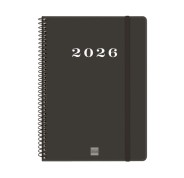Finocam My Agenda de Espiral - Anual 2026 - Tapa Dura Antirayaduras - Formato E10 - 171x9x212mm - Semana Vista Horizontal - Color Negro
