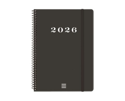 Finocam My Agenda de Espiral - Anual 2026 - Tapa Dura Antirayaduras - Formato E10 - 171x9x212mm - Semana Vista Horizontal - Color Negro