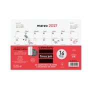 Finocam Neutro Bloc Calendario con Iman - 16 Meses - Mes Vista - Formato S - 210x150mm - Listado de Festivos - Papel de 120g/m2 - Listado de Festivos - Color Rojo/Blanco