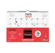 Finocam Neutro Calendario de Pared - 16 Meses - Mes Vista - Formato L - 340x240mm - Espiral Doble Metalica - Papel de 120g/m2 - Listado de Festivos - Color Rojo/Blanco