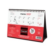 Finocam Neutro Calendario de Sobremesa - 16 Meses - Mes Vista - Formato S - 210x150mm - Espiral Doble Metalica - Papel de 120g/m2 - Listado de Festivos - Color Rojo/Blanco