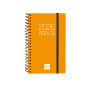 Finocam Opaque Agenda de Espiral - Anual 2026 - Tapa Ligera - Cierre con Goma Elastica - Formato E3 - 85x14x127mm - Semana Vista Horizontal - Color Naranja