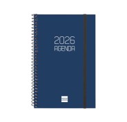 Finocam Opaque Agenda de Espiral - Anual 2026 - Tapa Ligera - Cierre con Goma Elastica - Formato E5 - 125x14x181mm - Semana Vista Horizontal - Color Azul