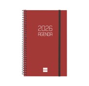 Finocam Opaque Agenda de Espiral - Anual 2026 - Tapa Ligera - Cierre con Goma Elastica - Formato E5 - 125x14x181mm - Semana Vista Horizontal - Color Burdeos