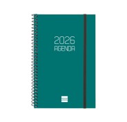 Finocam Opaque Agenda de Espiral - Anual 2026 - Tapa Ligera - Cierre con Goma Elastica - Formato E5 - 125x14x181mm - Semana Vista Horizontal - Color Verde