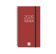 Finocam Opaque Agenda de Espiral - Anual 2026 - Tapa Ligera - Cierre con Goma Elastica - Formato E9 - 100x14x171mm - Semana Vista Horizontal - Color Burdeos