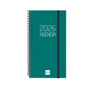 Finocam Opaque Agenda de Espiral - Anual 2026 - Tapa Ligera - Cierre con Goma Elastica - Formato E9 - 100x14x171mm - Semana Vista Horizontal - Color Verde