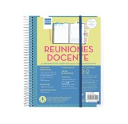 Finocam Organizacion Planificador de Reuniones sin Fechar para Docentes - Formato 4º - 155x212mm - Tapas de Polipropileno - Papel de 80g/m2 - Espiral Metalica - Color Azul