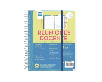 Finocam Organizacion Planificador de Reuniones sin Fechar para Docentes - Formato 4&ordm; - 155x212mm - Tapas de Polipropileno - Papel de 80g/m2 - Espiral Metalica - Color Azul