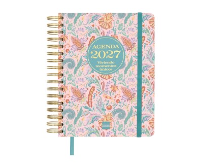 Finocam Vitae Agenda de Espiral - 16 Meses - Semana Vista Horizontal - Formato 4&ordm; - 155x217mm - Tapa Dura - Papel de 80g/m2 - Cierre con Goma Elastica - Bolsillo con Fuelle - Multicolor